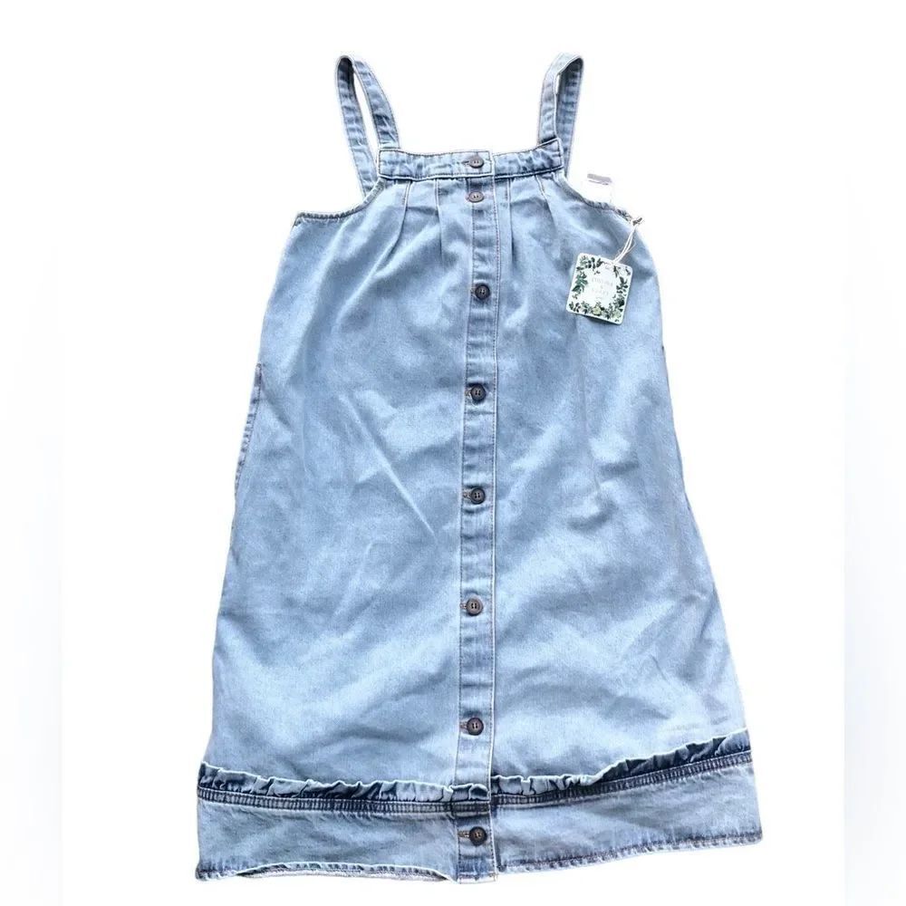 NWT Girls Chelsea & Violet Soft Blue Denim Washed Jumper Buttons Dress Pockets